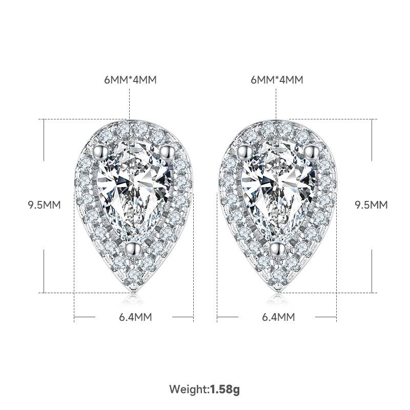 Light luxury pear shaped S925 silver plated platinum Moissanite diamond pendant earring set